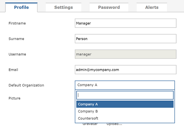 User default Organization